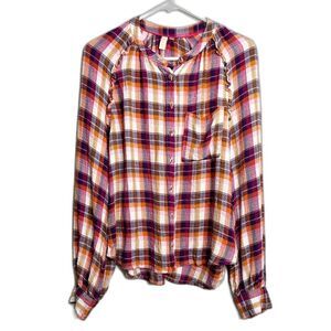 Pilcro Womens Shirt Breezy Plaid Button Up Small Multi Long Sleeve Collared